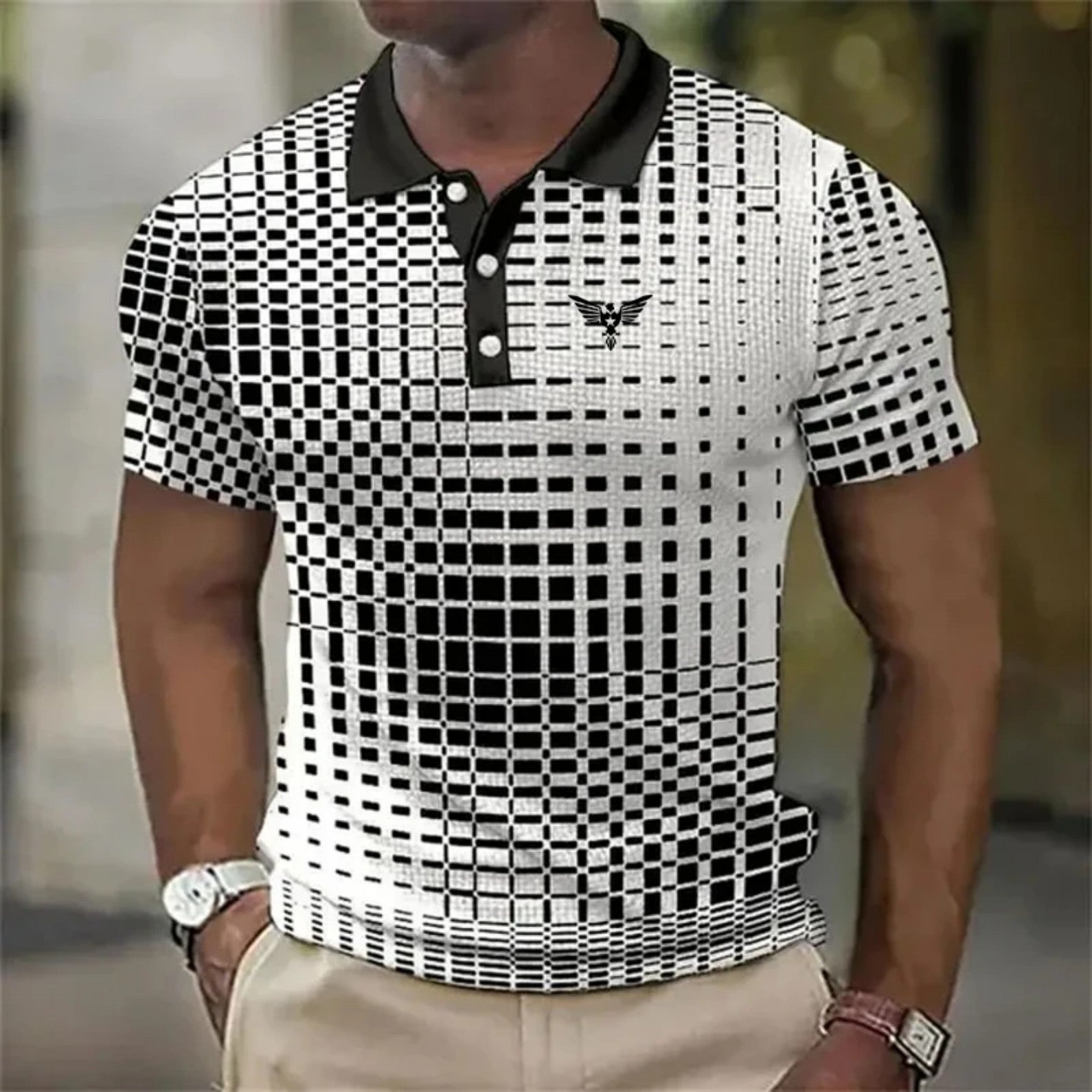 Men's Short-sleeved Polo Shirt Plaid Bat Pattern