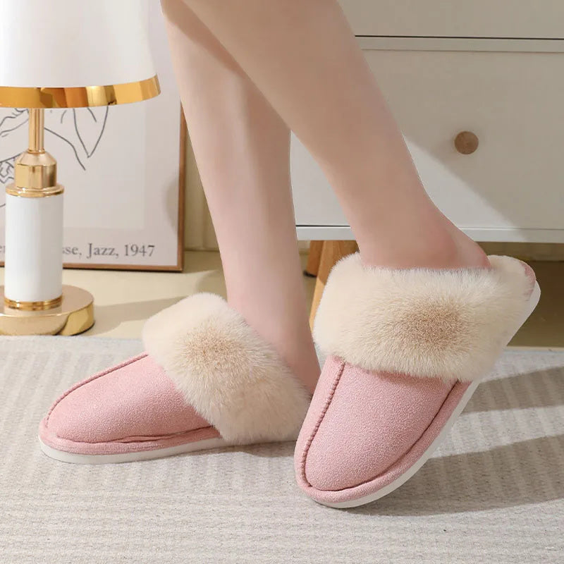 Winter Warm Plush Home Slippers Indoor Fur Slippers Women Soft Lined Cotton Shoes Comfy Non-Slip Bedroom Fuzzy House Shoes Women Couple null