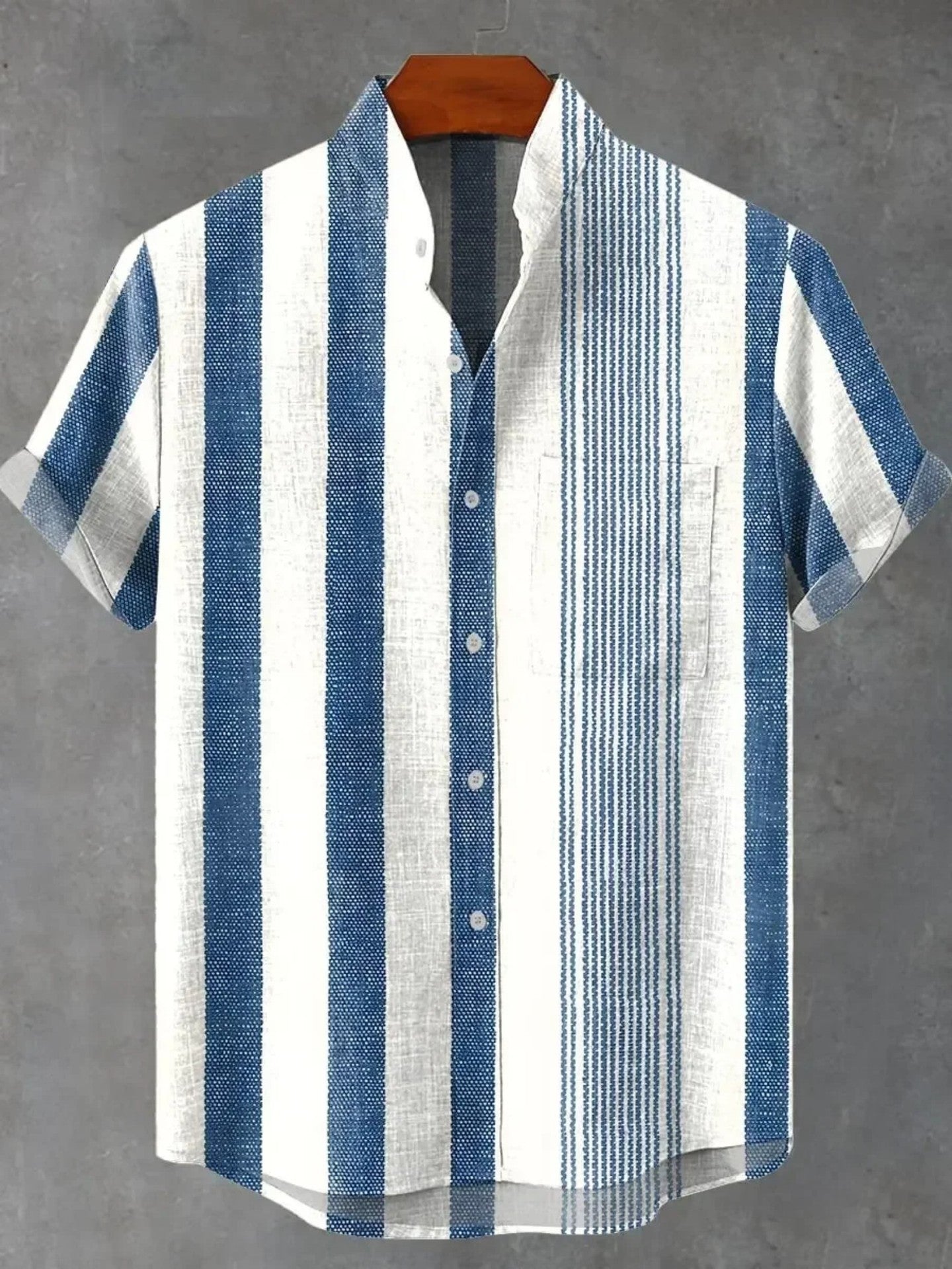 Men's Stand Collar Contrast Color Striped Casual Cool Versatile Short Sleeve