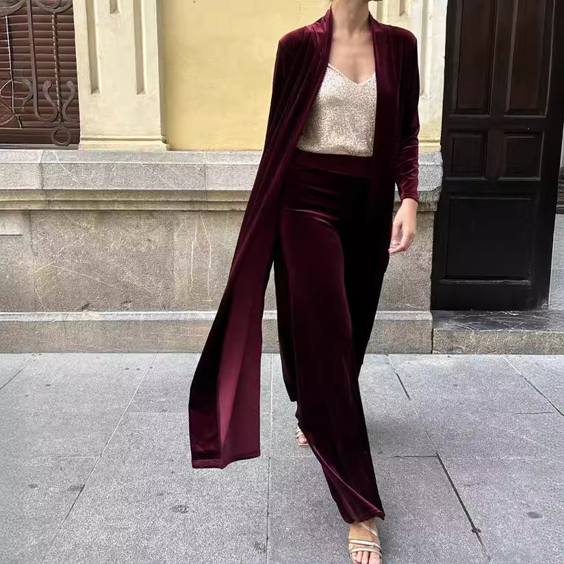 Velvet New Autumn And Winter Temperament Coat Casual Pants Thick Two-piece Suit Fashion Women null