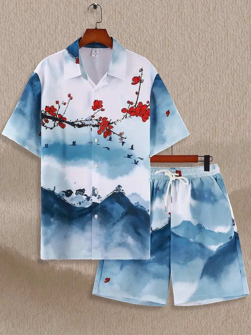 Trendy Wild Printed Men's Simplicity Short Sleeve Shirt Outfit