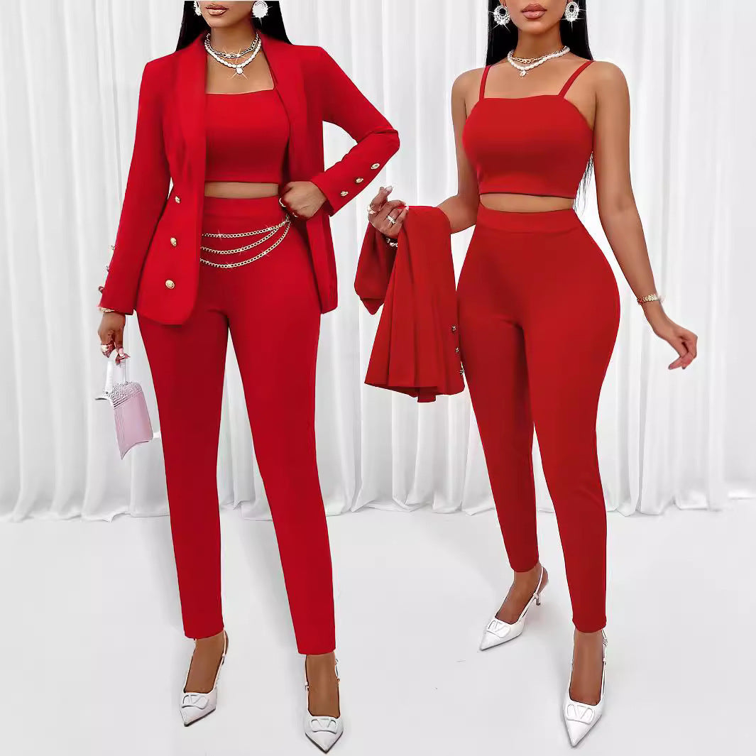 Women's Temu Fall Winter Fashion Long Sleeve Small Suit Outfit Three-piece Suit null