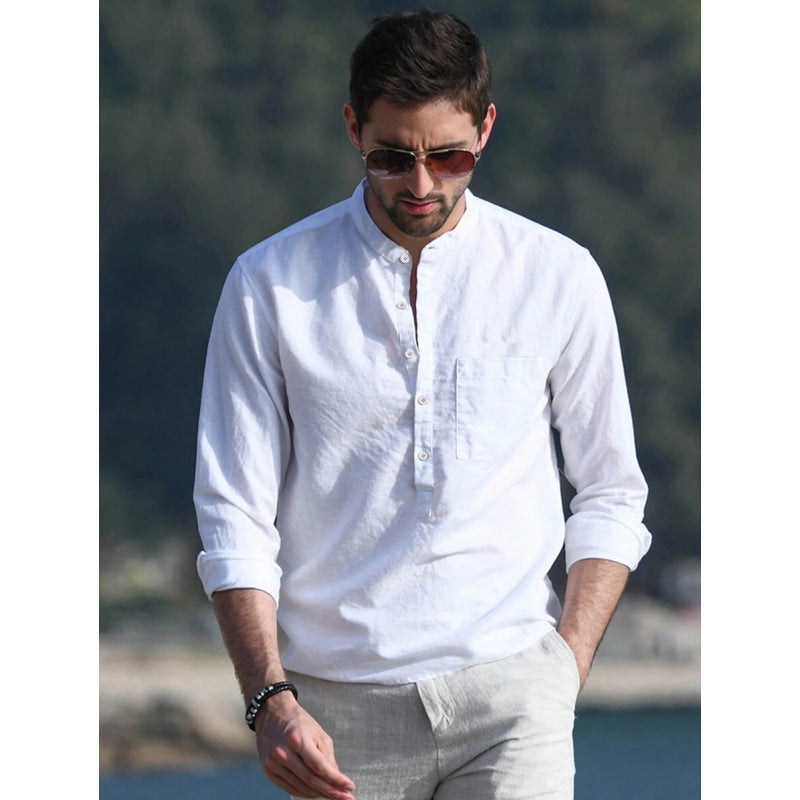 Men's Solid Color Versatile Casual Simple Breathable Long Sleeve