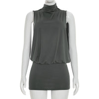 Simple And Elegant Sleeveless Turtleneck Mini Dress For Women