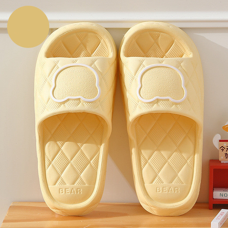 Rhombus Design Bear Slippers Indoor Non-slip Thick Soles Floor Bedroom Bathroom Slippers For Women Men Cute House Shoes null