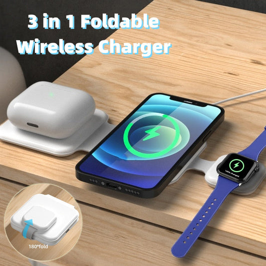 3 In 1 Magnetic Foldable Wireless Charger Charging Station Multi-device Folding Cell Phone Wireless Charger Gadgets null