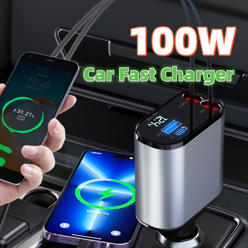 Metal Car Charger 100W Super Fast Charging Car Cigarette Lighter USB And TYPE-C Adapter null