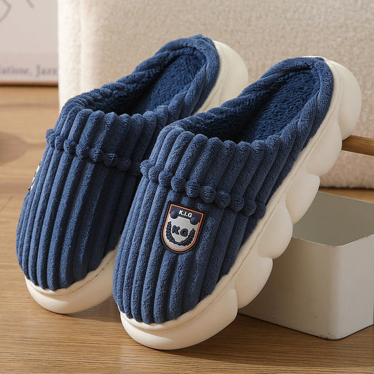 Winter Corduroy Slippers Home Bedroom Floor Plush Shoes Fashion Solid Color Non-slip Slippers For Women Men null