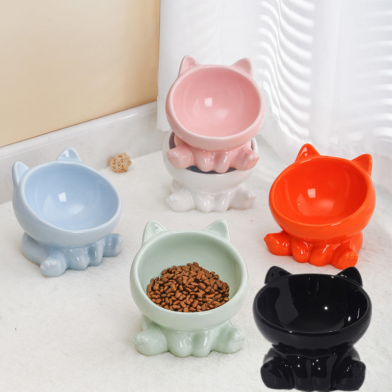 Ceramic Cat Bowl Cat Bowl Cat Food Bowl Neck Guard Oblique Mouth Dog Bowl Pet Bowl null