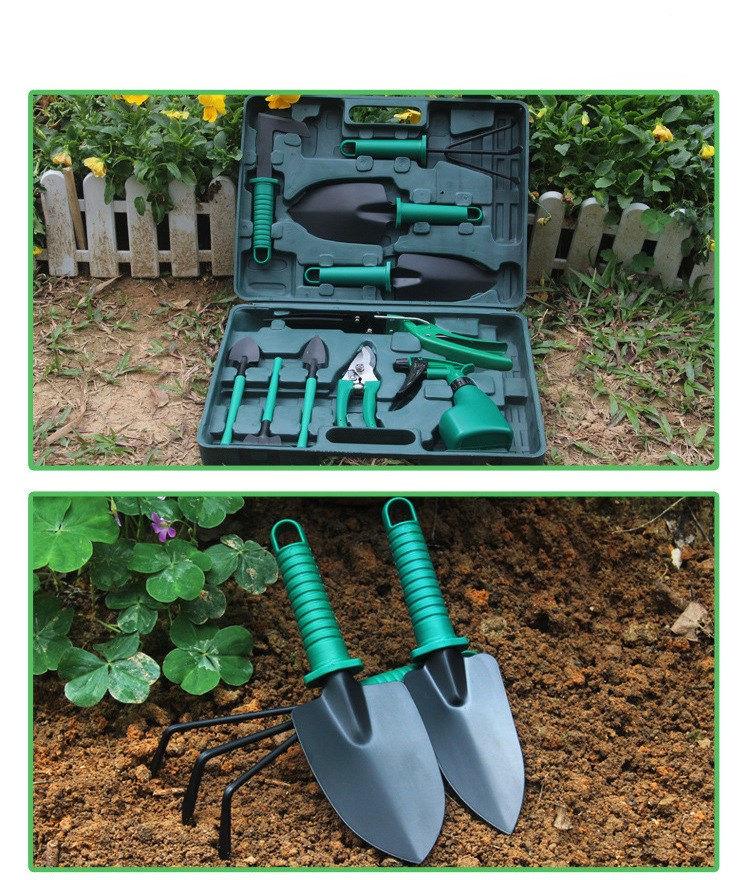 Ensemble d'outils de jardinage pour ameublir la terre et planter