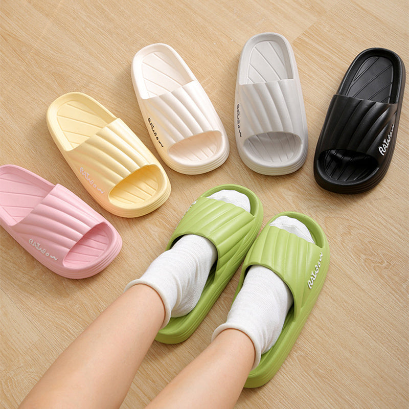 Solid Stripe Thick-soled Slippers Summer Non-slip Floor Bathroom Home Slipper For Women Men's House Shoes null