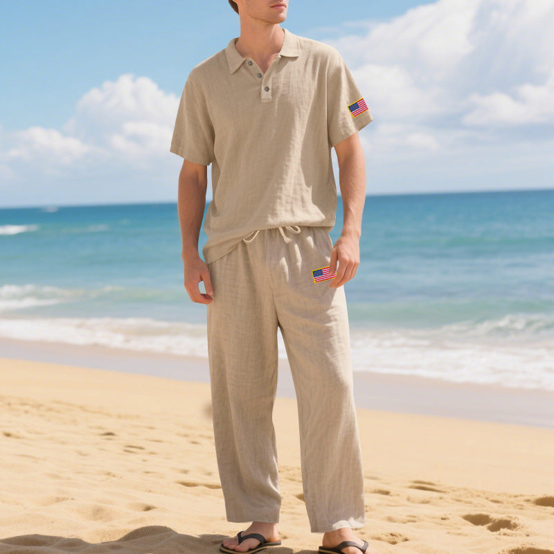 Linen Suit Short-sleeved Trousers Loose Lapels