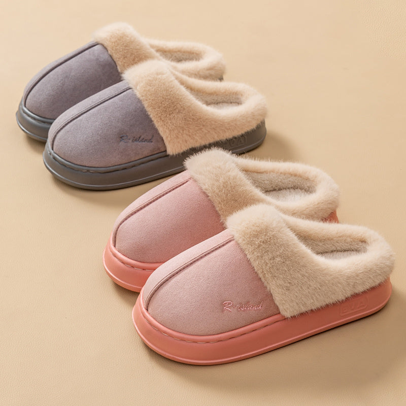 New Winter Cosy Warm Couple Style Concise Fluffy Slippers Women Men Non-slip Soft Slides Indoor Mule Ladies' Home Cotton Shoes null