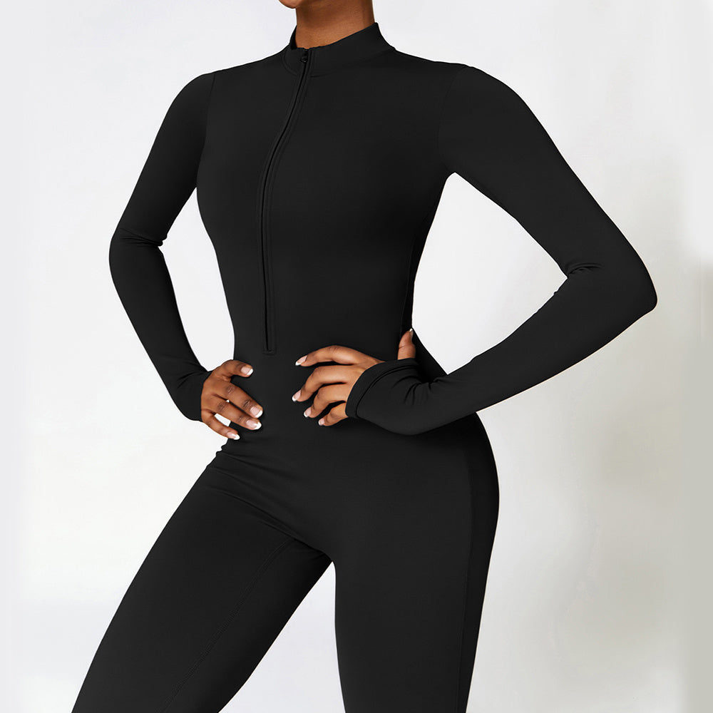 Warm Zipper Long-sleeved Jumpsuit Yoga Fitness Sports Pants Breathable Bodysuit Women's Clothing null