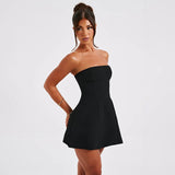 Women Mini Dress, Strapless Backless Solid Slim Fit A-line Summer Tube Clubwear