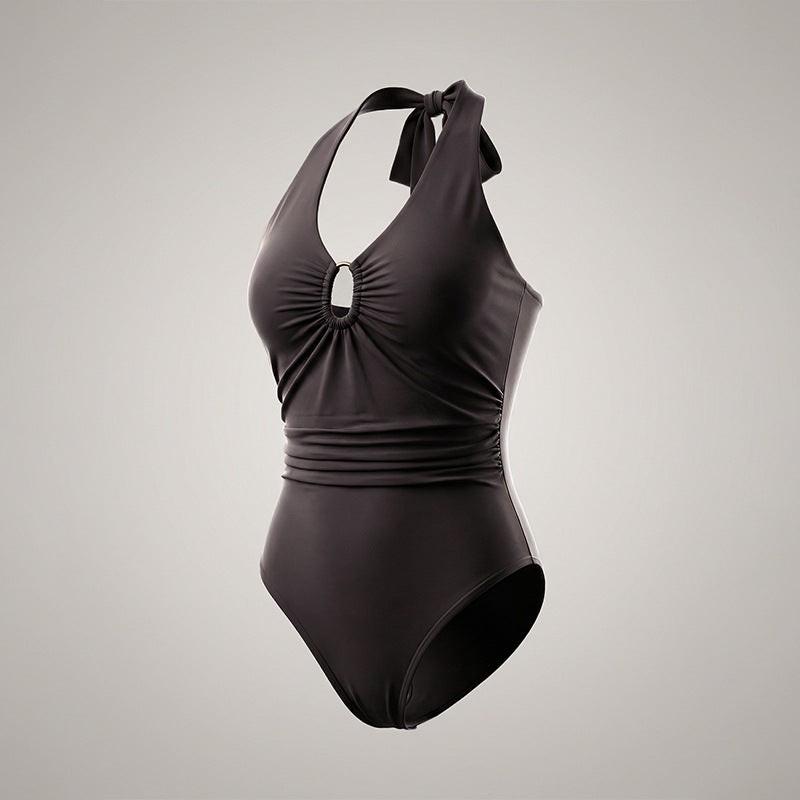 Womens Sexy Deep V-Neck Sleeveless Bodysuit With Tight Fit And Halter Neck Design