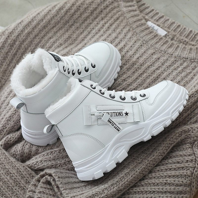 Fleece Lace-up Boots Winter Warm Short Plush High-top Shoes null