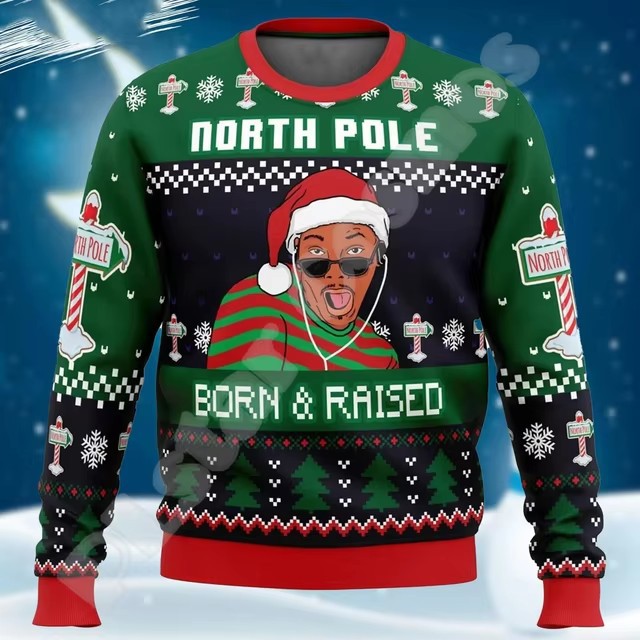 Christmas Chunky-knit Hoodie With Graffiti Tattoo And Vintage Print Unisex Harajuku-style Casual 3D Digital Design