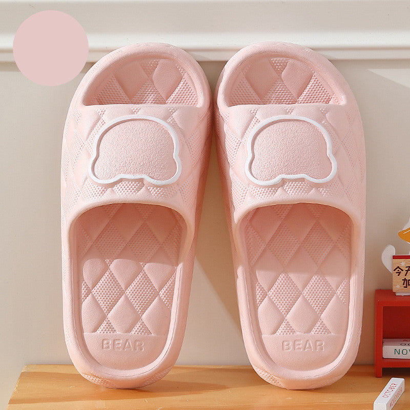 Rhombus Design Bear Slippers Indoor Non-slip Thick Soles Floor Bedroom Bathroom Slippers For Women Men Cute House Shoes null