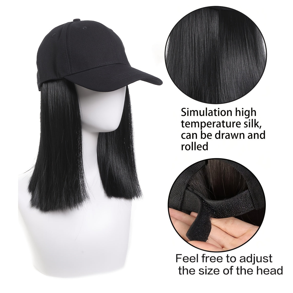 25.4 cm Synthetic Straight Hair Black Baseball Cap for Women, Heat Resistant Fiber Hat Suitable for Daily Casual Use Dropshipman