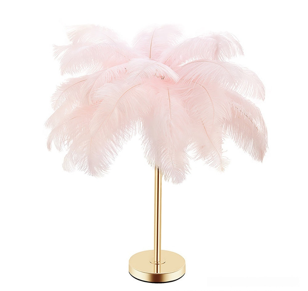 Natural Ostrich Feather Usb Charging Night Lamp Atmosphere Girls Bedroom Cozy True Feathers null