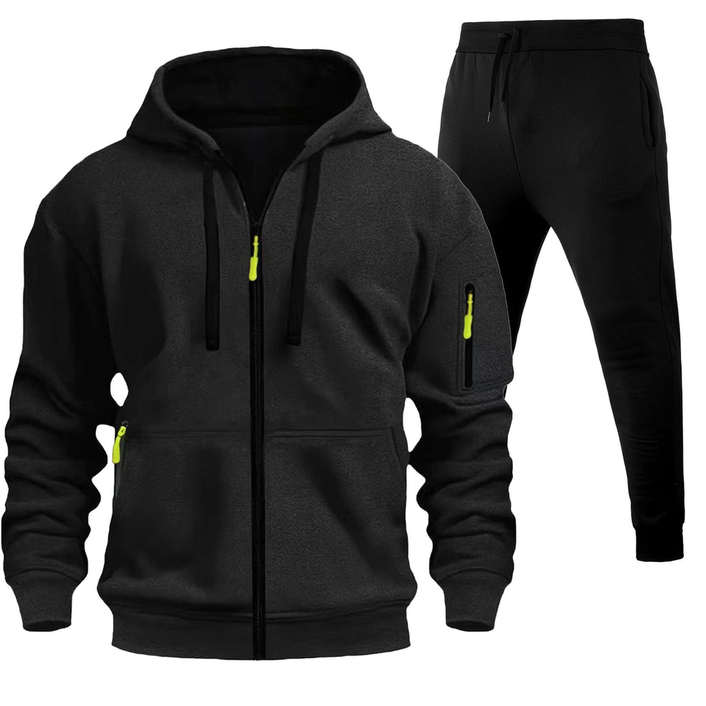 Men's Sports Hoodie Zip-up Multi-pocket Casual Hoodie Set
