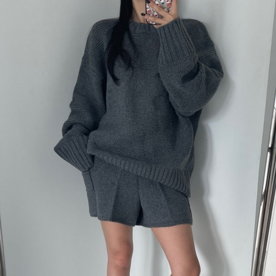 Fit Long Sleeve Sweater High Waist Wide Leg Shorts null