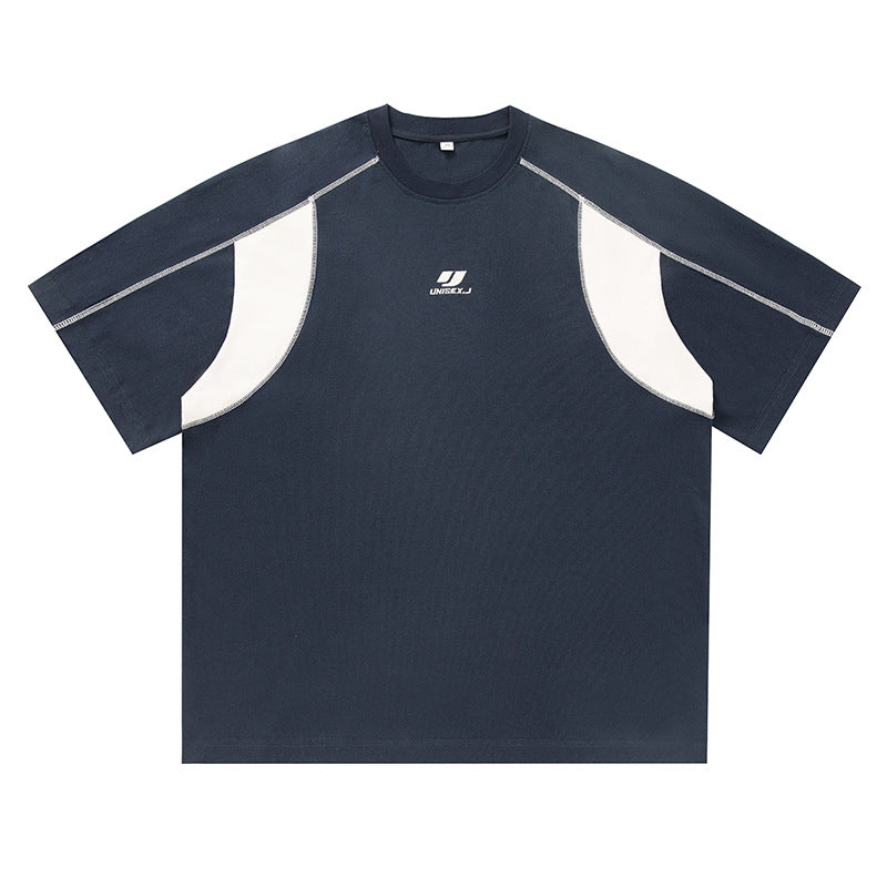 Contrast Color Men's Round Neck Embroidered T-shirt