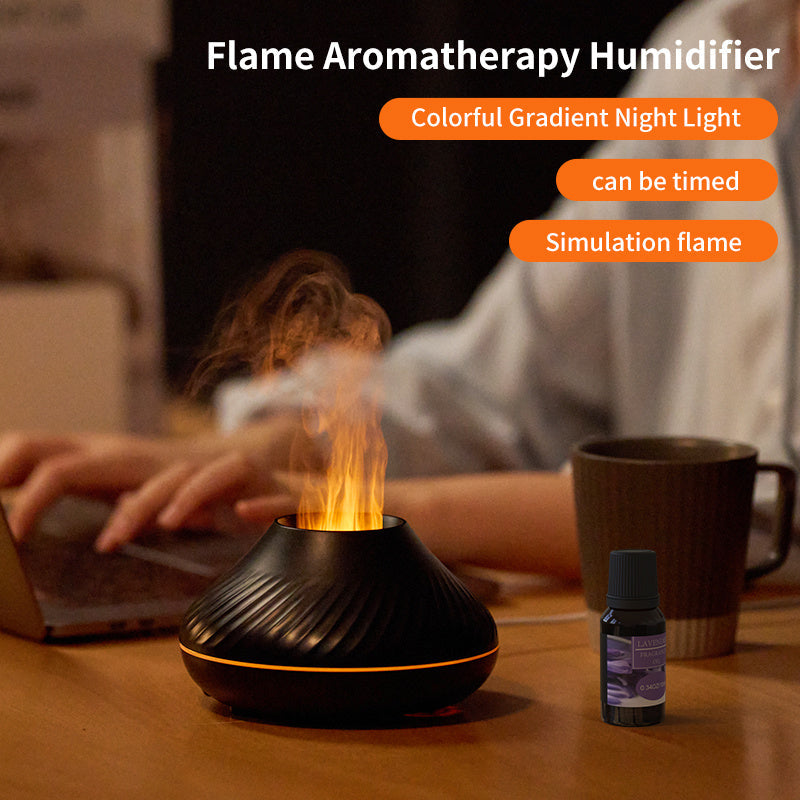 Newest RGB Flame Aroma Diffuser 130Ml 3d Colorful Flame Humidifier Fire Volcano Diffuser Flame null