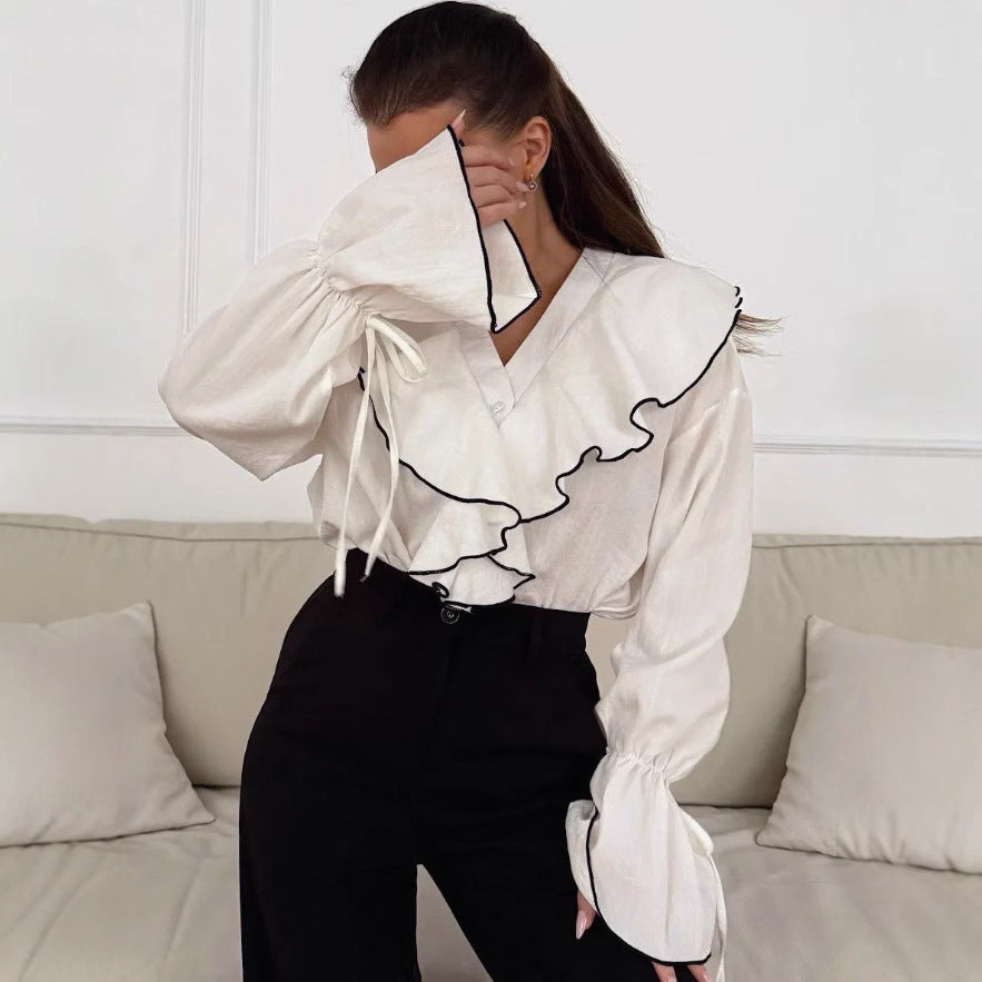 Layered Ruffled Blouse With A Cardigan Top