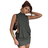 Simple And Elegant Sleeveless Turtleneck Mini Dress For Women