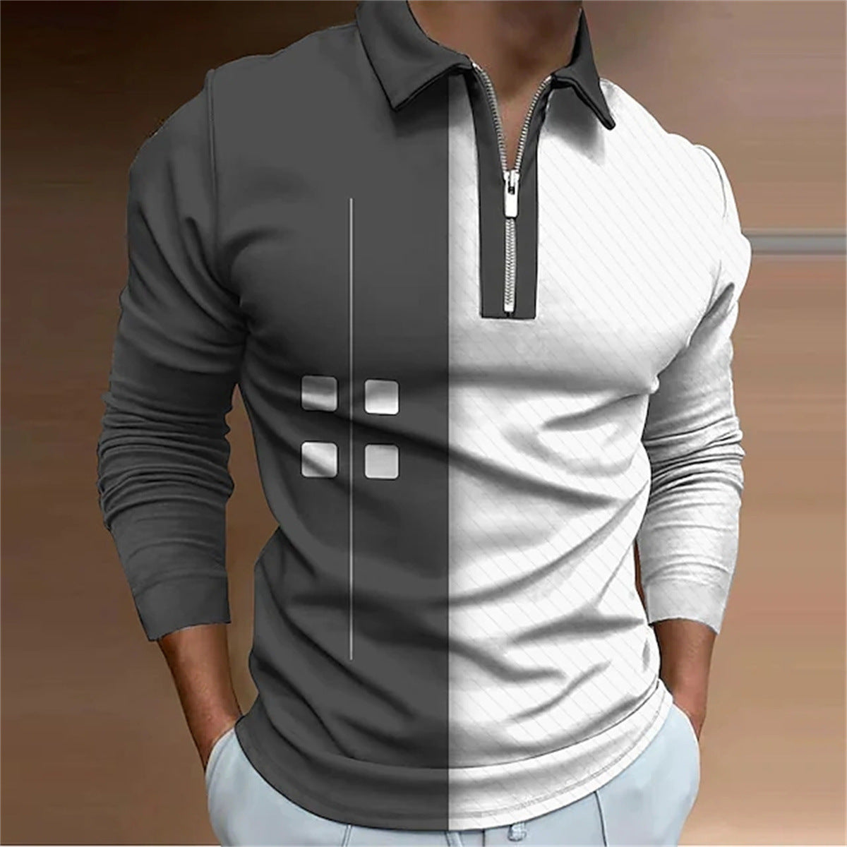 European And American Men's Lapel Polo Shirt Fashion Casual Long Sleeve