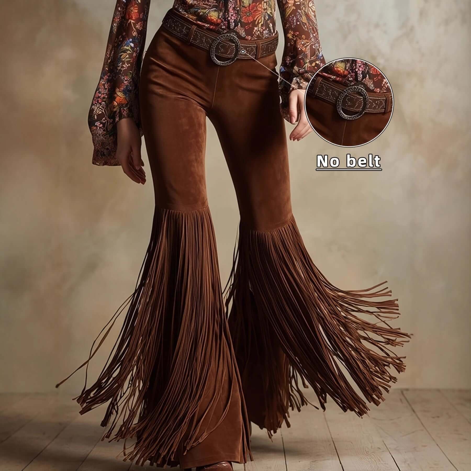 Womens Retro Western Fringe New Suede-Look Pants