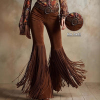 Womens Retro Western Fringe New Suede-Look Pants