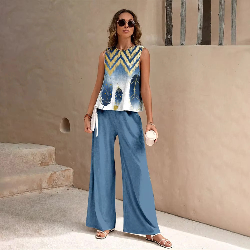 European And American Fashion Nation Geometric Vest Pants Suit null