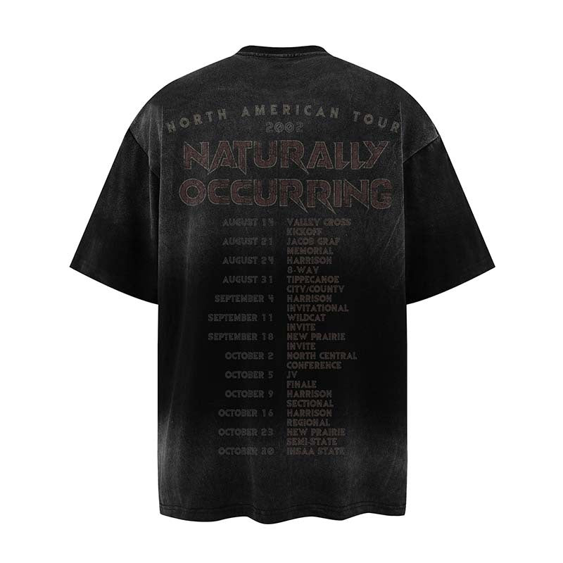 American-style Retro Washed Distressed Letters Printed Gradient Short-sleeved T-shirt For Men