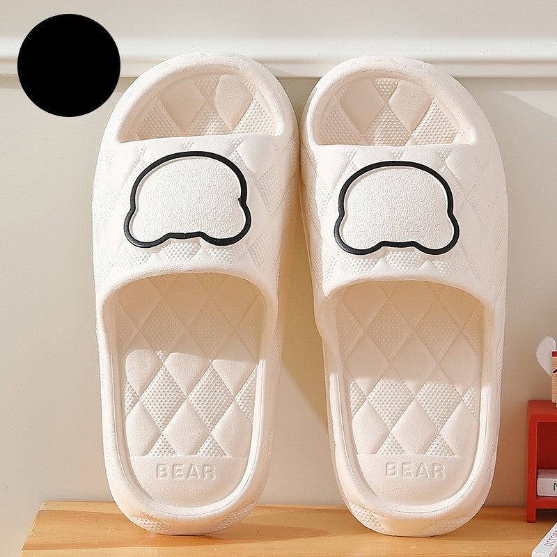 Rhombus Design Bear Slippers Indoor Non-slip Thick Soles Floor Bedroom Bathroom Slippers For Women Men Cute House Shoes null