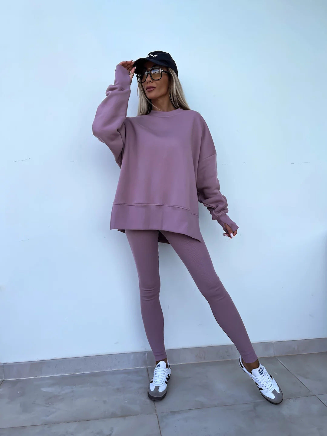 Sweater Suit Women's Casual Loose Long Sleeve Crew Neck Split Top Tight Trousers null