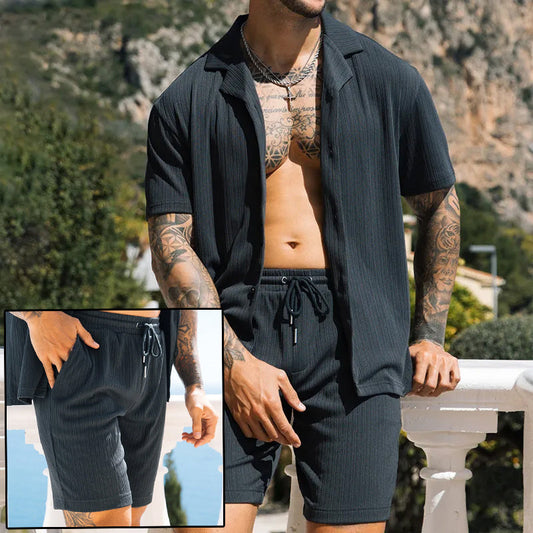 Men's Two Piece Set Short Sleeve Lapel Button Shirts And Shorts Beach Style Suits Men Summer Fashion Clothing Streetwear null