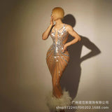Rhinestone Feather Dress Banquet Women's Clothing