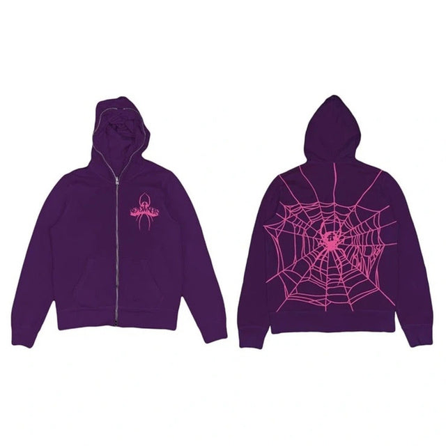 Hip Hop Men Sweatshirt Hoodie Full Back Spider Web Printed S null