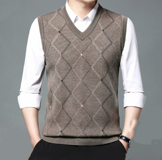 Factory Direct Sales Winter Wool Knitted Vest Middle-aged And Elderly Men's Thickened Sweater