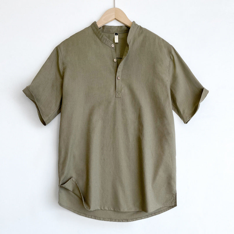High-end Cotton And Linen Short Sleeve Men's Summer Thin