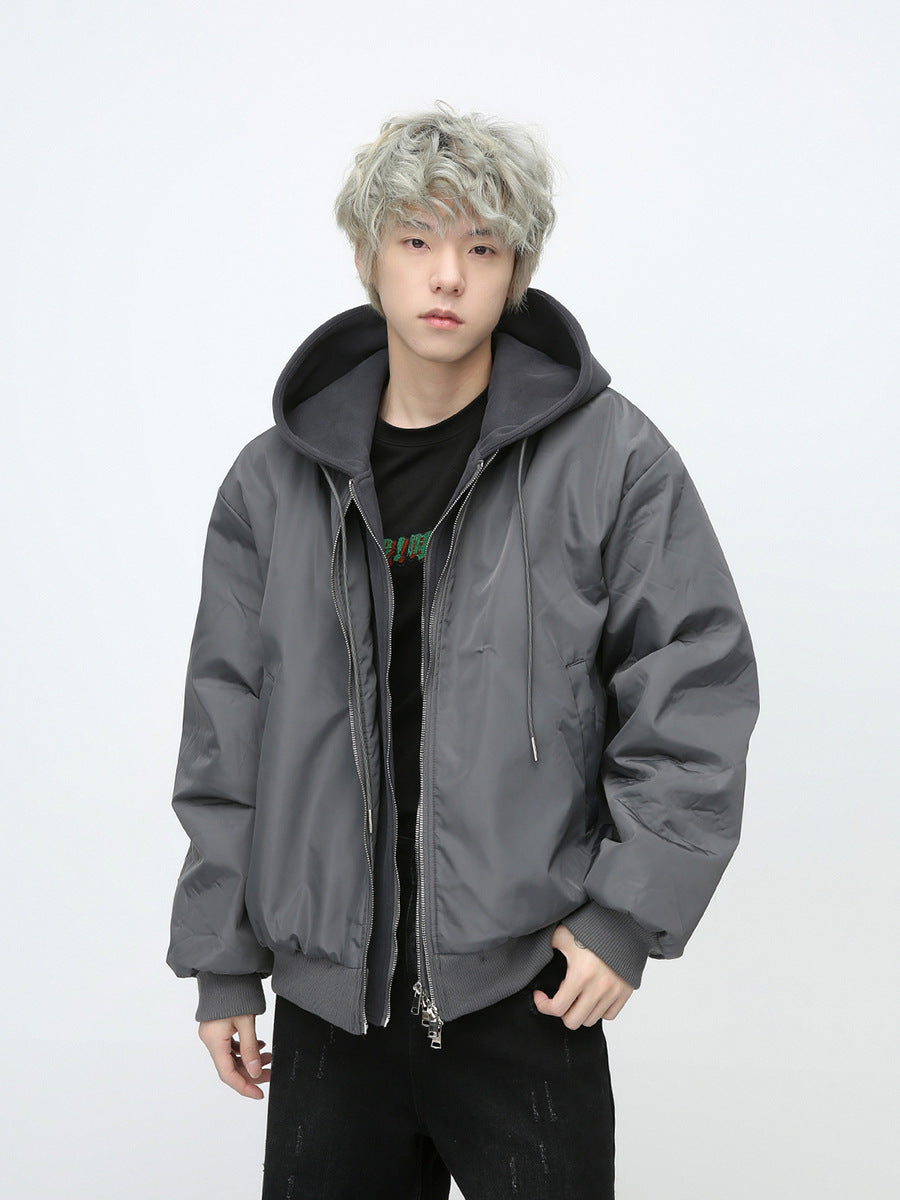 Men's Winter Fake Two-piece Double Zipper Thicken Cotton Clothes Coat Men null