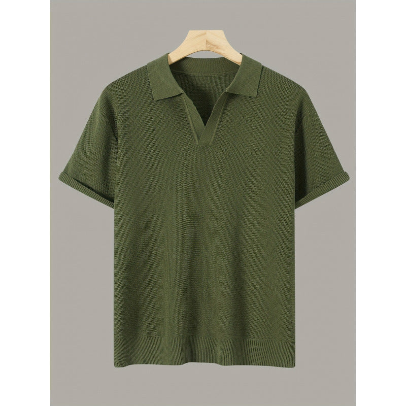 Men's Short-sleeve Knitted Sweater Breathable Waffle