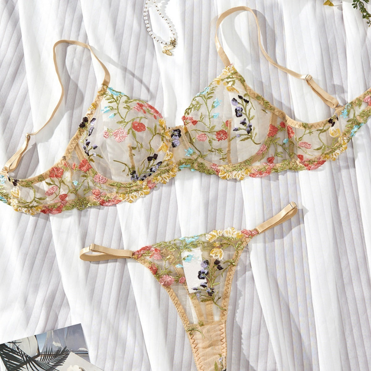 Embroidered Floral Sling Underwear Set null