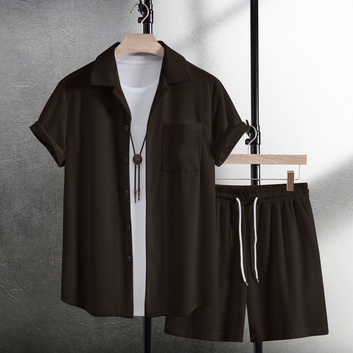 Summer Men's Casual Shirt Short Sleeve Beach Pants Suit