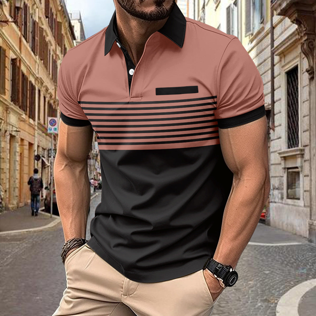 Casual Striped Shirt With Chest Pocket Men Clothing null