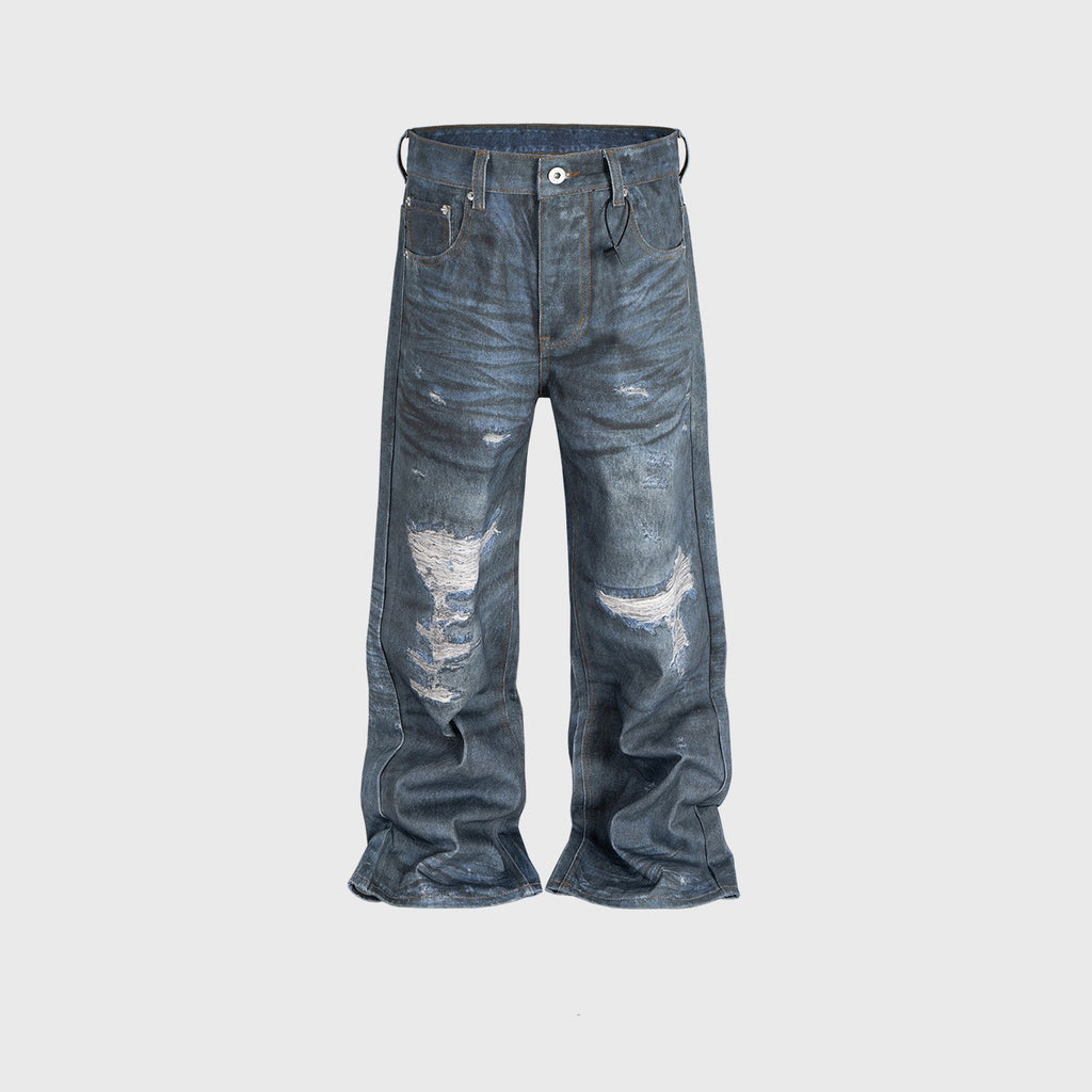 Men's And Women's Straight Worn Looking Washed-out Trousers