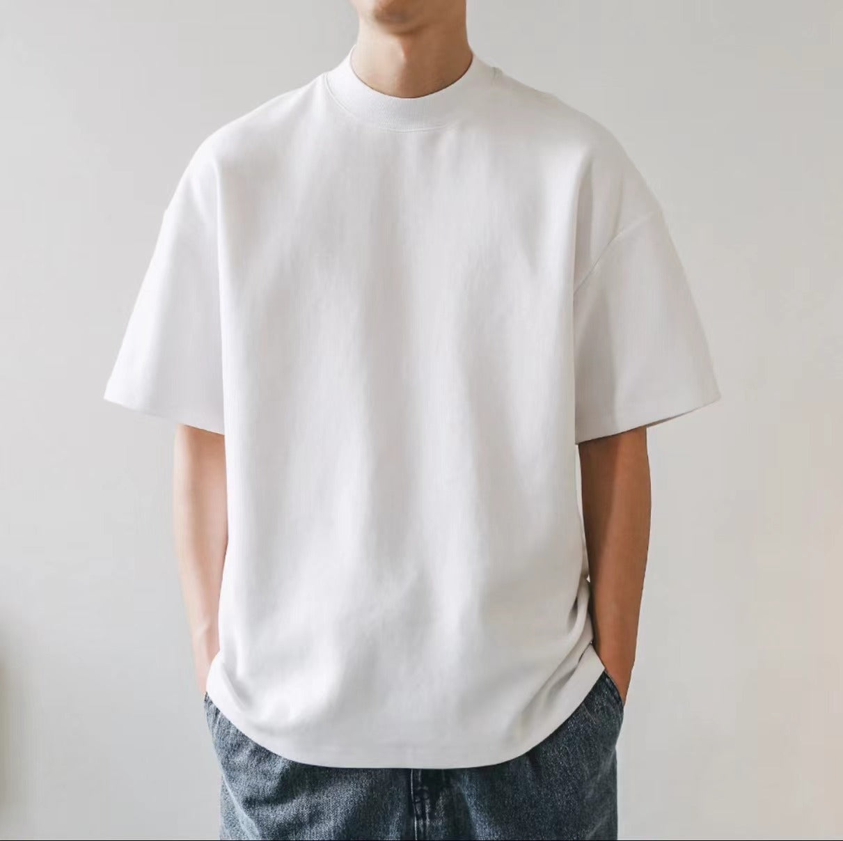 Plus Size Cotton Men's Blank T-Shirt White Oversized Retro Solid Color T-Shirt Large Size Men's Women's Fashion Short Sleeve Men's T-Shirt null